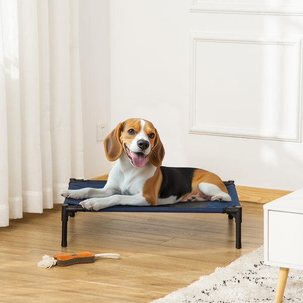 Lettino rialzato per cani e gatti 76 × 61 cm, blu e nero