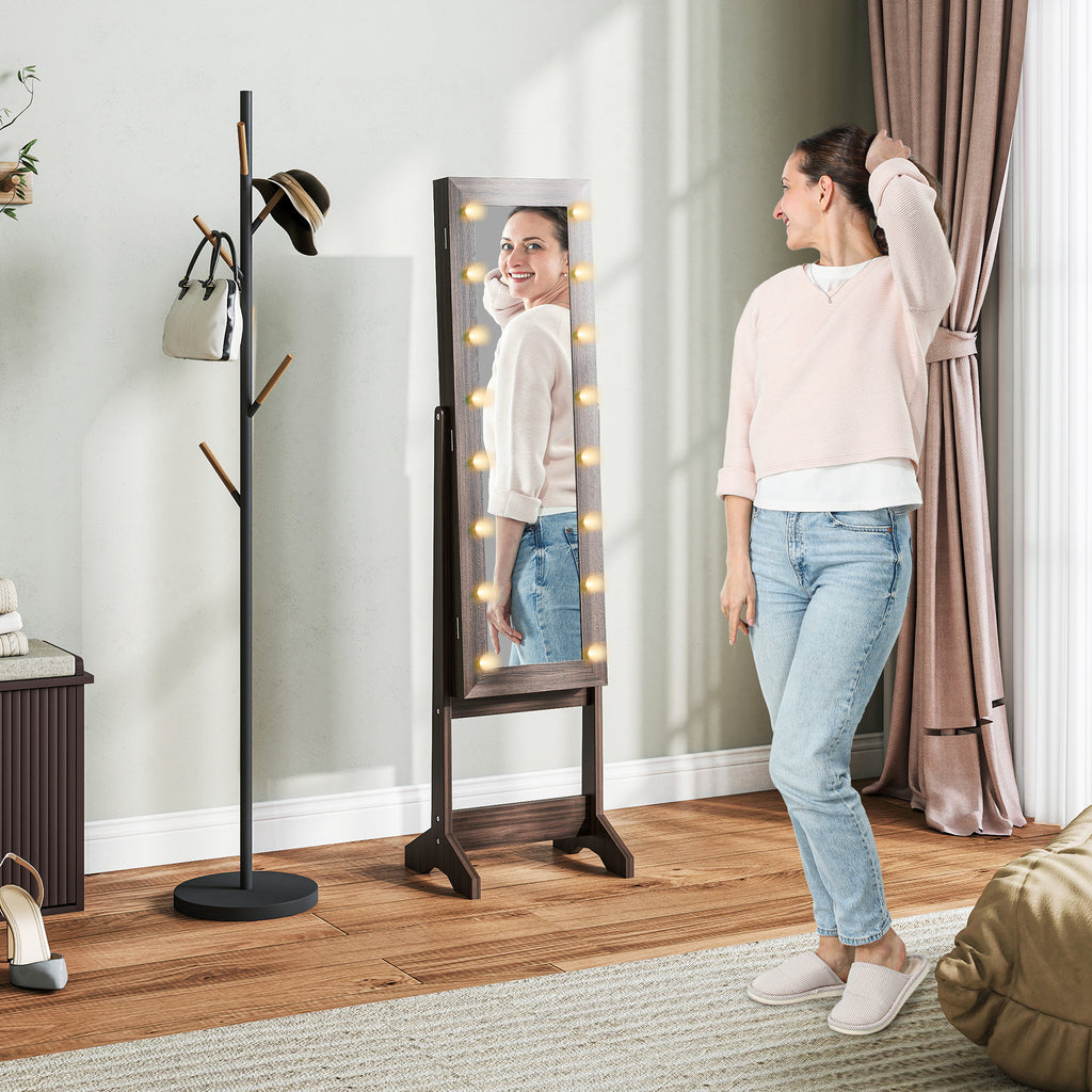 Armoire à Bijoux, Armoire de Rangement sur Pieds, Boîte à Bijoux avec Miroir Multi-Rangements Éclairage LED Marron Foncé-9