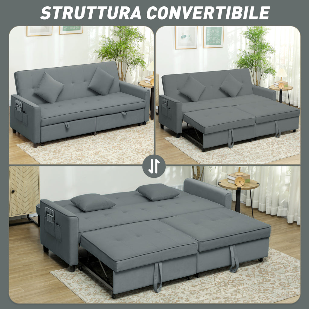 Canapé convertible 3 places canapé-lit clic-clac réversible avec dossier réglable et coussins, 196 x 90 x 89 cm, gris-3