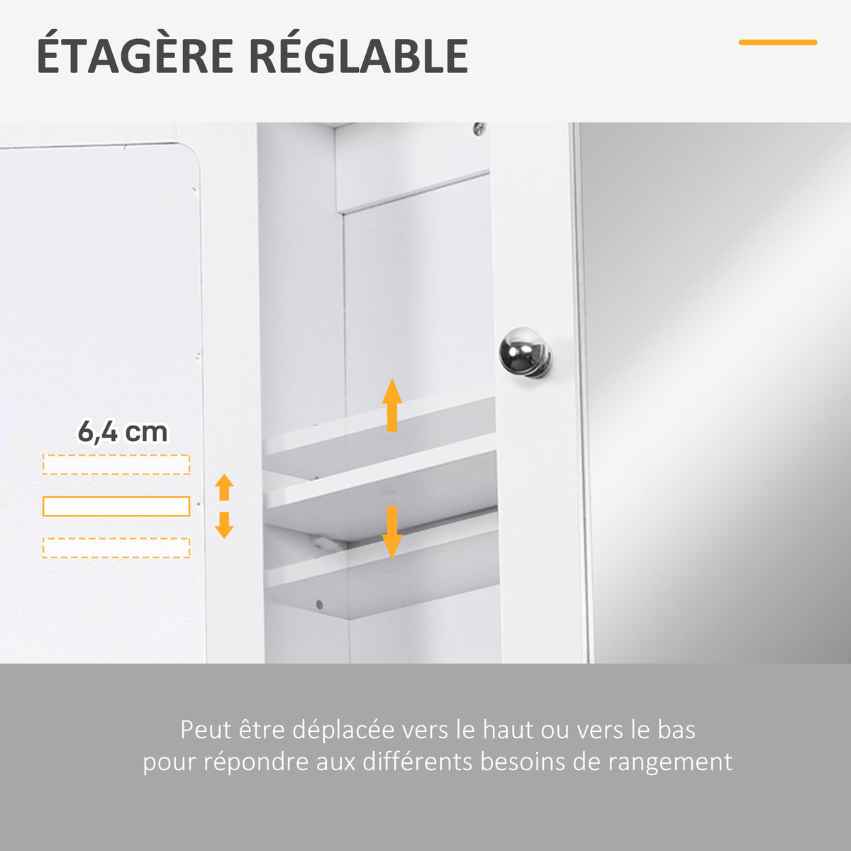 Armoire Murale étagère Salle de Bain 56L x 13l x 58H cm Double Porte Miroir étagère réglable MDF Gris-6