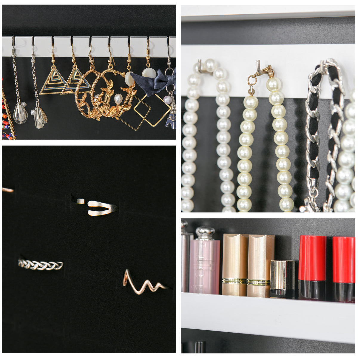 Armoire à bijoux armoire de rangement sur pieds boîte à bijoux avec miroir multi-rangements éclairage LED blanc-6