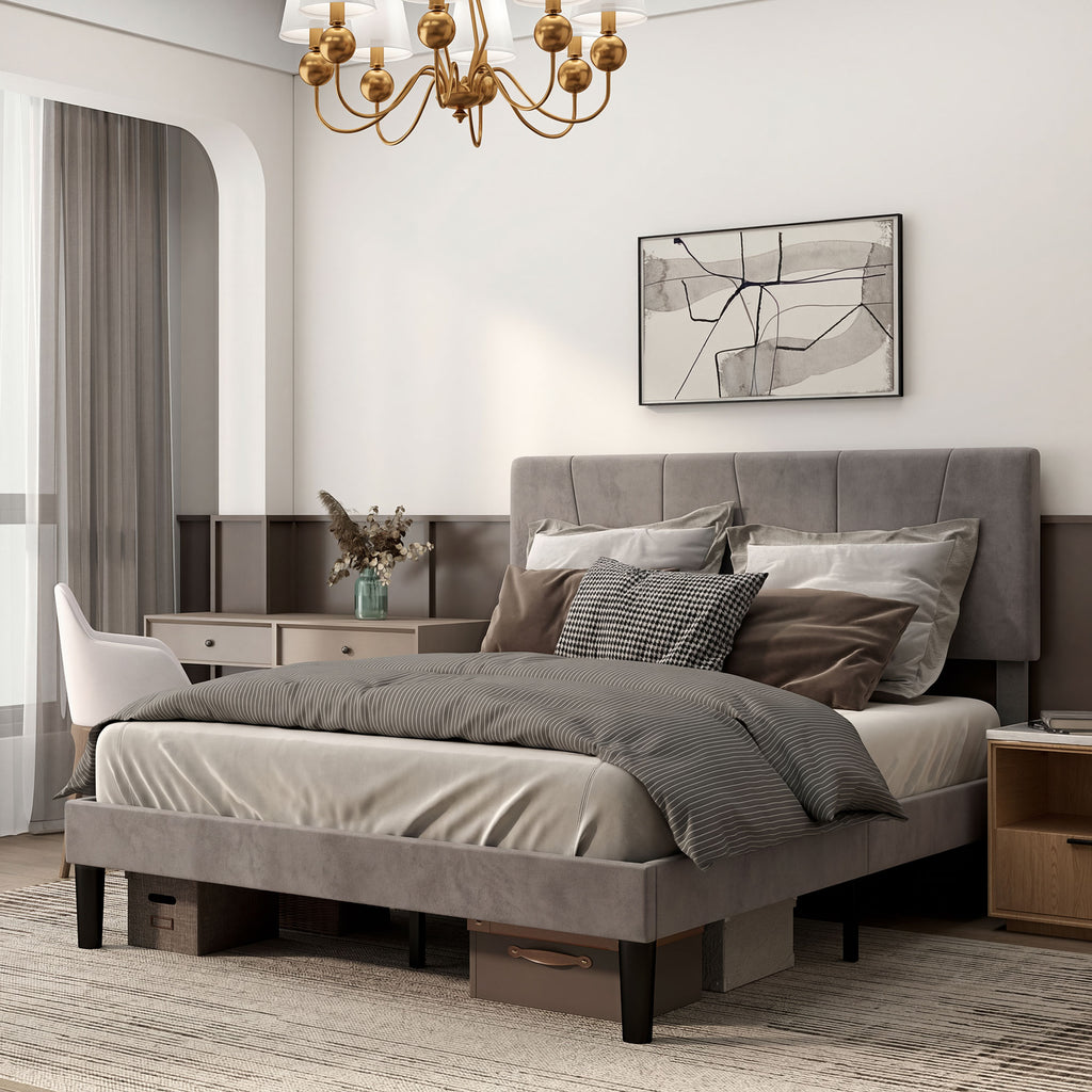 Cadre de lit double 140 x 190 cm lit 2 personnes tête de lit réglable sommier 150 x 198 x 100/105/110/115/120 cm gris-1
