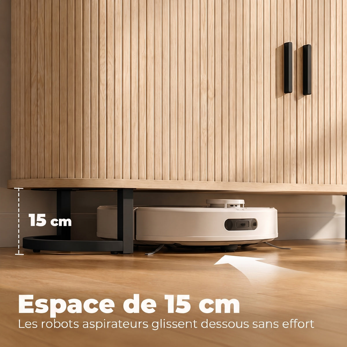Buffet salon, meuble de rangement ovale avec 2 portes coulissantes et étagères réglables, 140x40x75cm, bois naturel-6