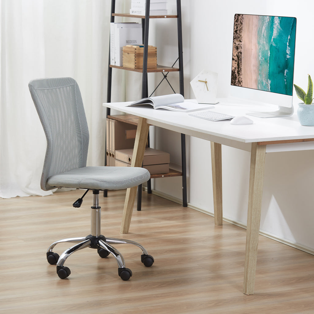 Chaise de Bureau Ergonomique, Fauteuil de Bureau, Hauteur Réglable, Piètement Chromé, Pivotant 360°, Revêtement Maille, Gris-6