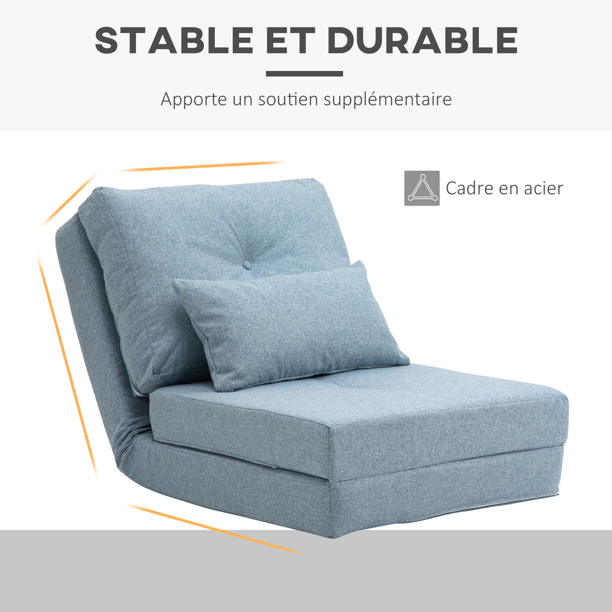 Chauffeuse canapé-lit convertible fauteuil 1 place avec 1 coussin avec dossier réglable, bleu-6