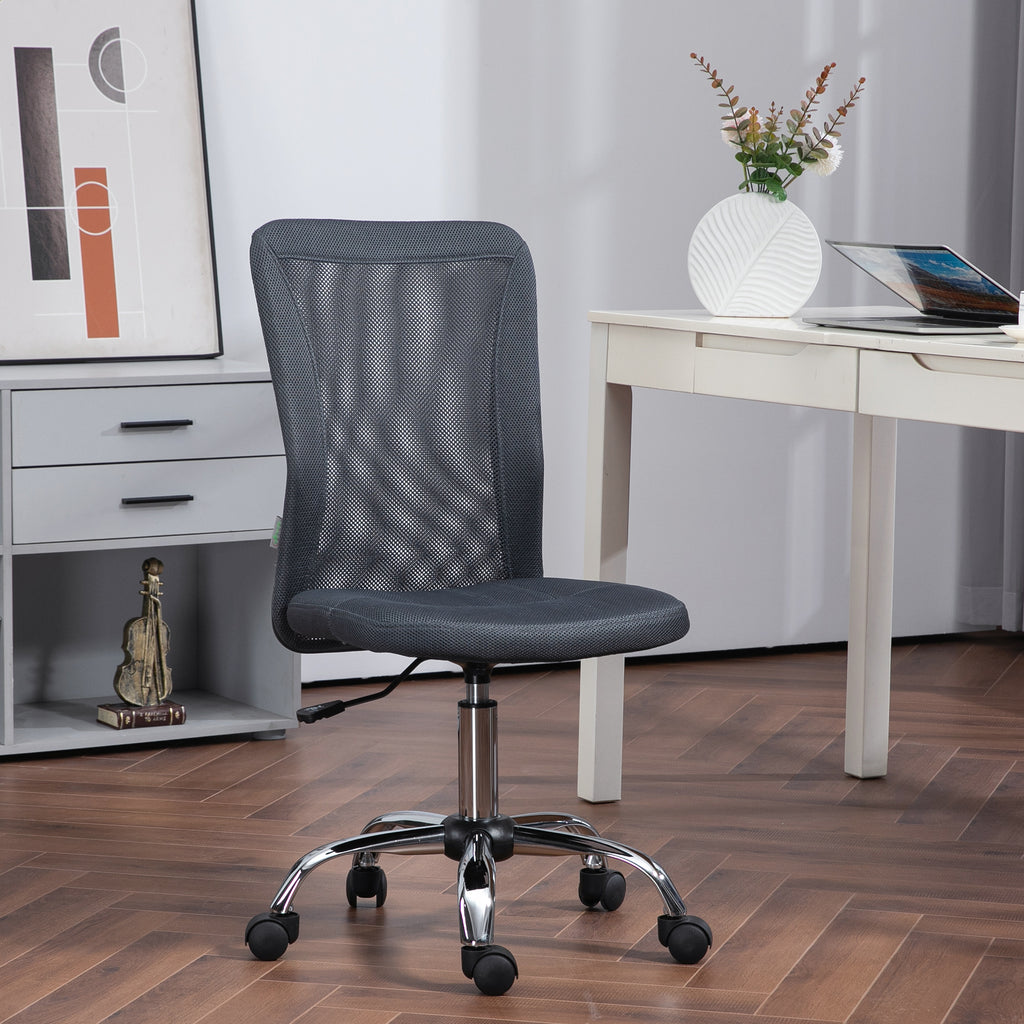 Chaise de bureau ergonomique hauteur réglable piètement chromé pivotant 360° revêtement maille gris foncé-9