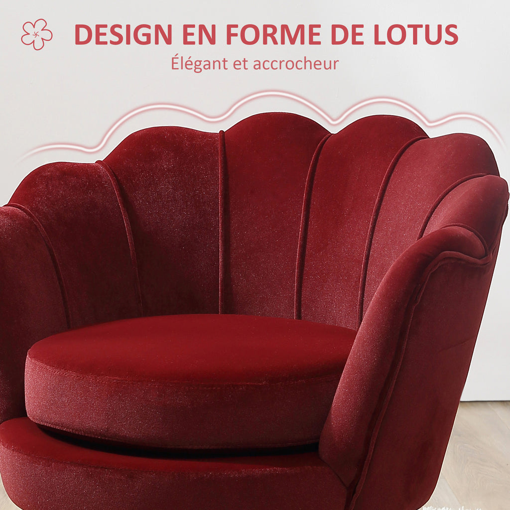 Fauteuil salon fauteuil en velours fauteuil coquillage avec pieds en métal doré pour chambre à coucher, rouge-3