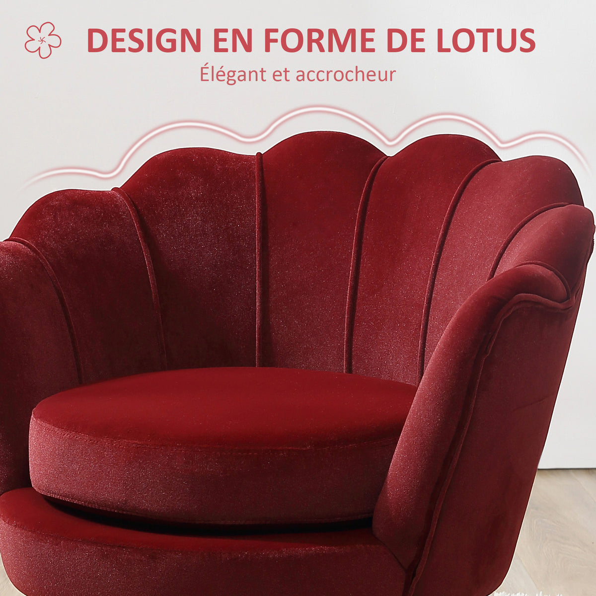 Fauteuil salon fauteuil en velours fauteuil coquillage avec pieds en métal doré pour chambre à coucher, rouge-3