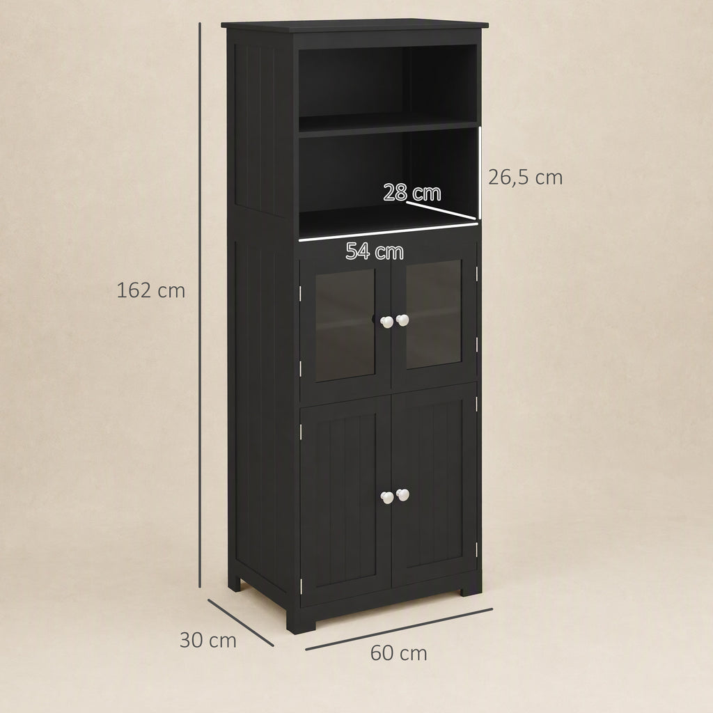 Armoire de cuisine buffet cuisine vaisselier meuble de rangement multi-rangements dim. 60I x 30P x 162H cm noir-2