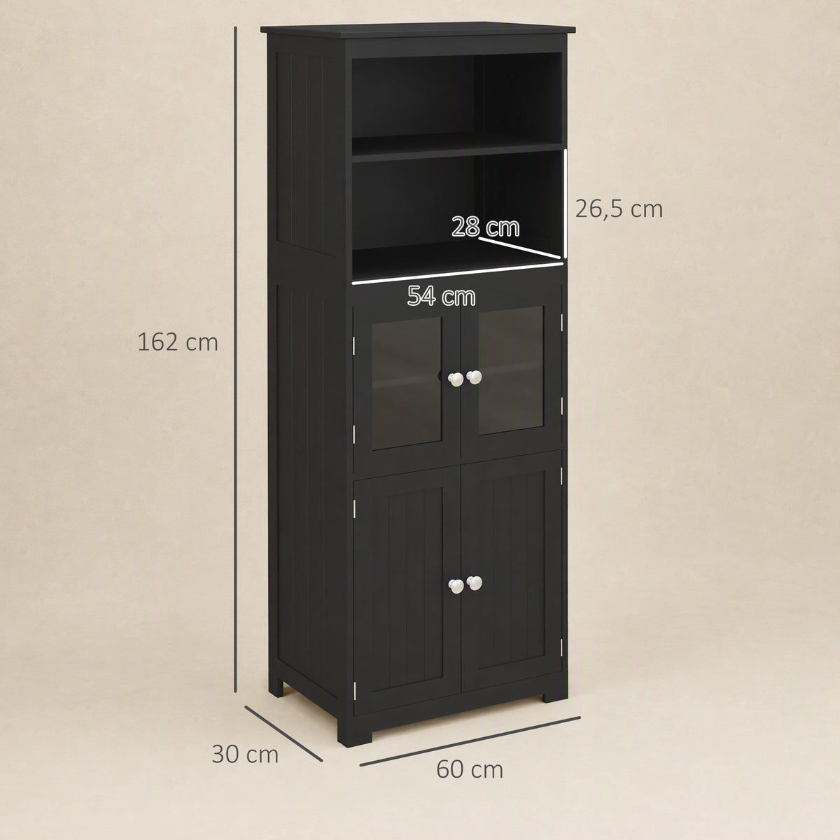 Armoire de cuisine buffet cuisine vaisselier meuble de rangement multi-rangements dim. 60I x 30P x 162H cm noir-2