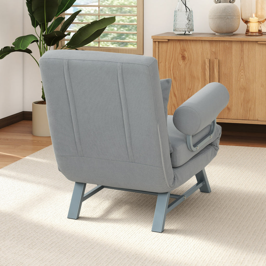 Fauteuil Convertible 1 Place, Fauteuil-Lit Pliable Rembourré en Lin avec Dossier Réglable, Oreiller, Gris Clair-8