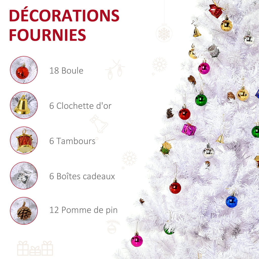 Albero di Natale bianco 150 cm con 680 rami e 48 addobbi inclusi
