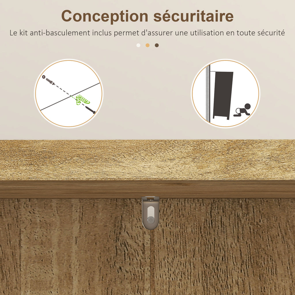 Buffet cuisine meuble cuisine rangement avec 12 étagères à portes étagères réglables 60 x 30 x 104 cm effet bois naturel-6