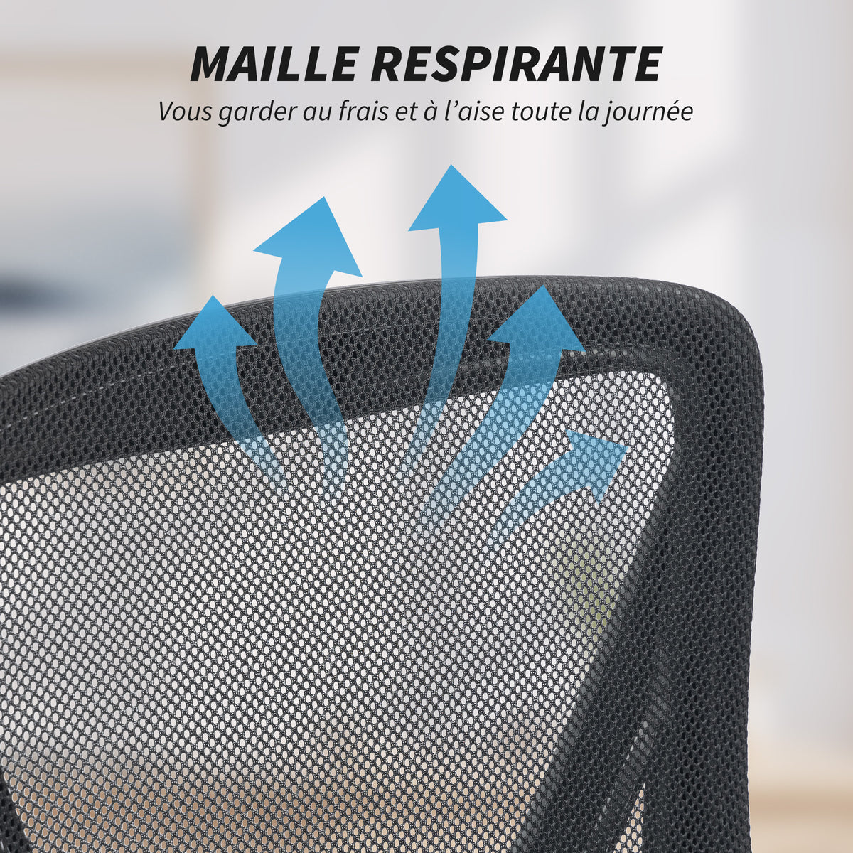 Chaise bureau ergonomique, fauteuil de bureau en maille, accoudoirs relevables, hauteur réglable, 59,5x56x103cm, noir-6
