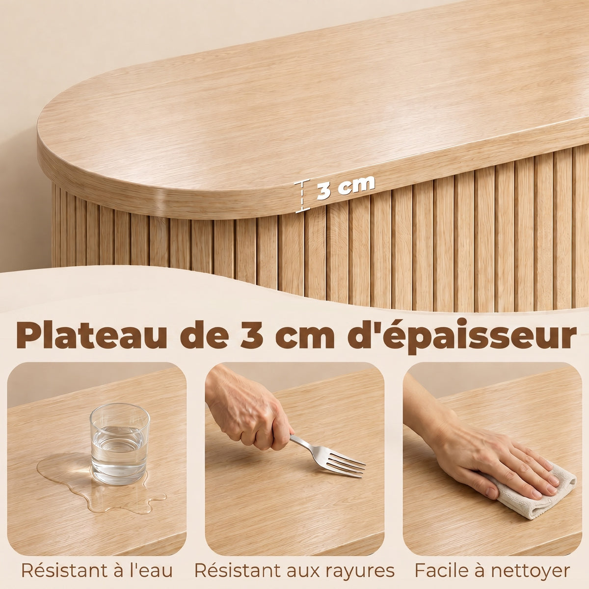 Buffet salon, meuble de rangement ovale avec 2 portes coulissantes et étagères réglables, 140x40x75cm, bois naturel-5
