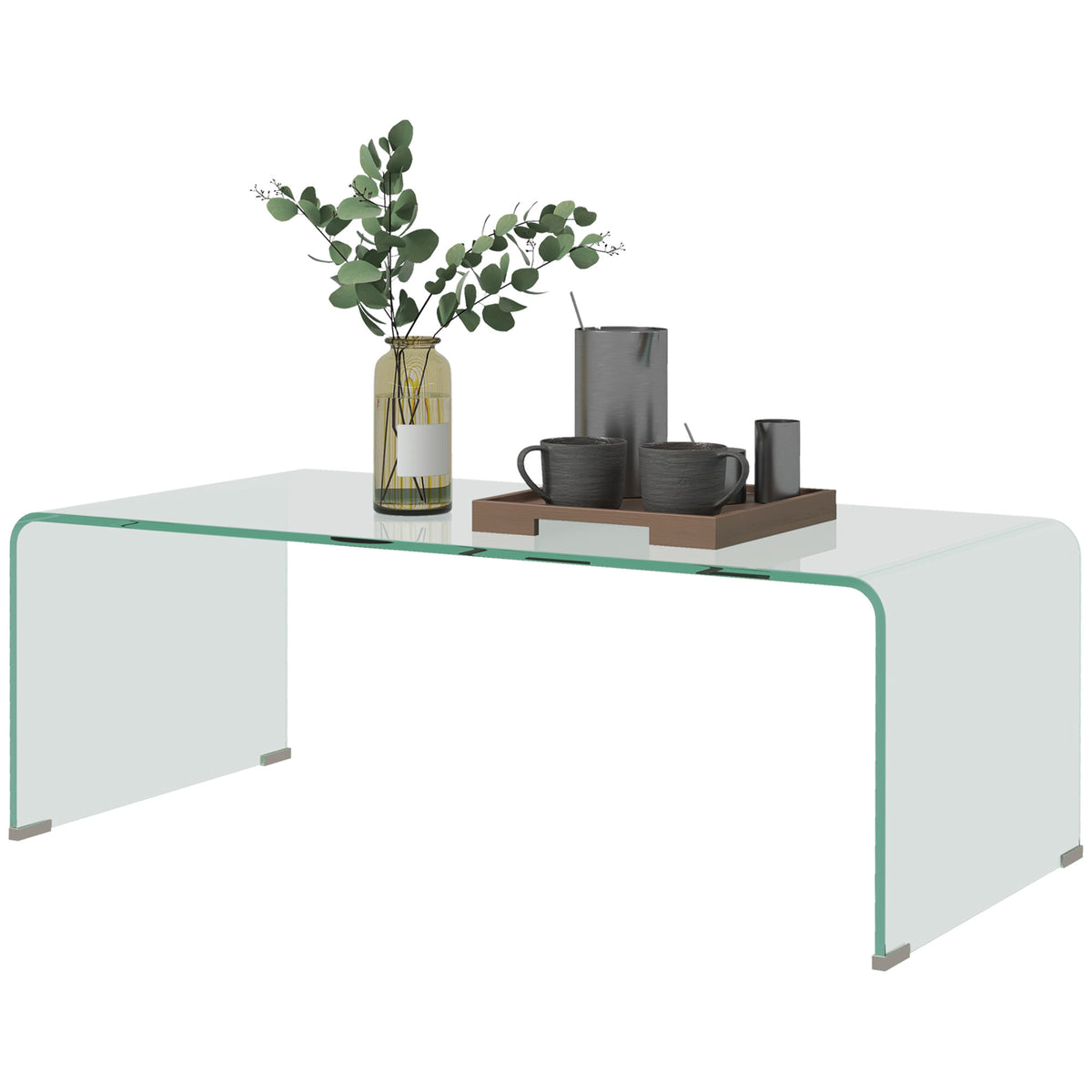 Table basse en verre table de salon rectangulaire design moderne en verre trempé avec bords arrondis sûrs transparent-8