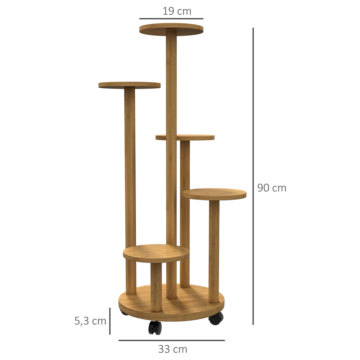 Étagère à plantes en bambou étagères rondes à fleurs support de pots de fleurs 5 niveaux bois naturel-2