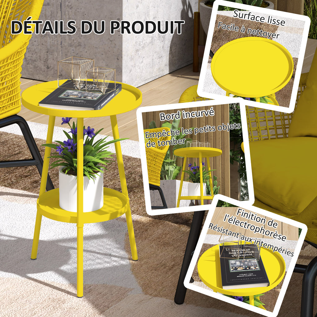Petite table d'appoint ronde à 2 niveaux table de jardin pour terrasse salon balcon en métal Ø 32 x 51 cm jaune-4