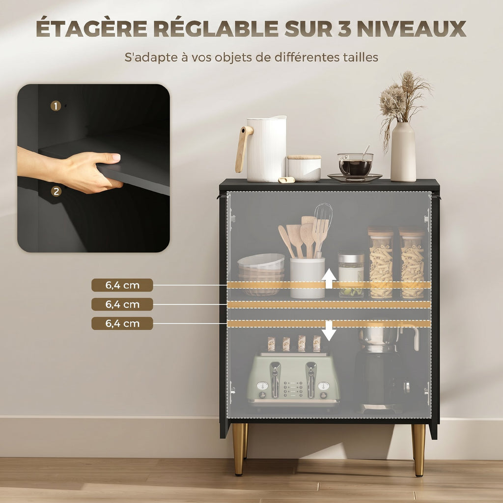 Buffet Cuisine, Meuble de Rangement avec 2 Portes, Étagère Réglable, Pieds Métalliques Surélevés, 60 x 40 x 80 cm, Noir-4