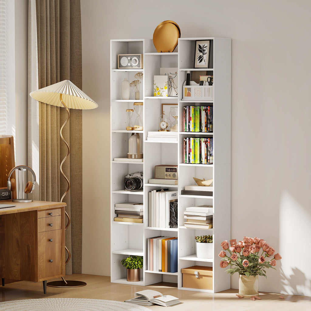 Bibliothèque, étagère à livres, étagère de rangement, 21 compartiments et 10 étagères réglables, 89,5x23,5x181cm, blanc-9
