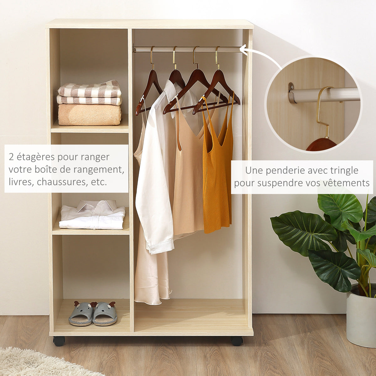 Armoire penderie Armoire de Rangement Mobile Panneaux de Particules Coloris chêne Clair-6