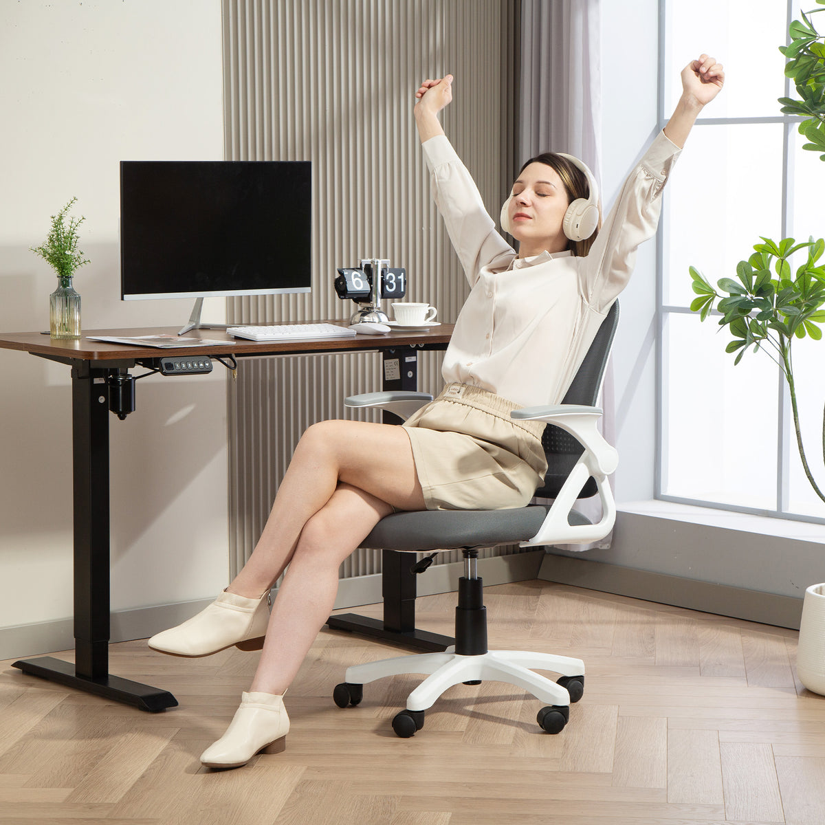 Chaise bureau ergonomique, fauteuil de bureau en maille avec accoudoirs relevables, hauteur réglable, gris-8