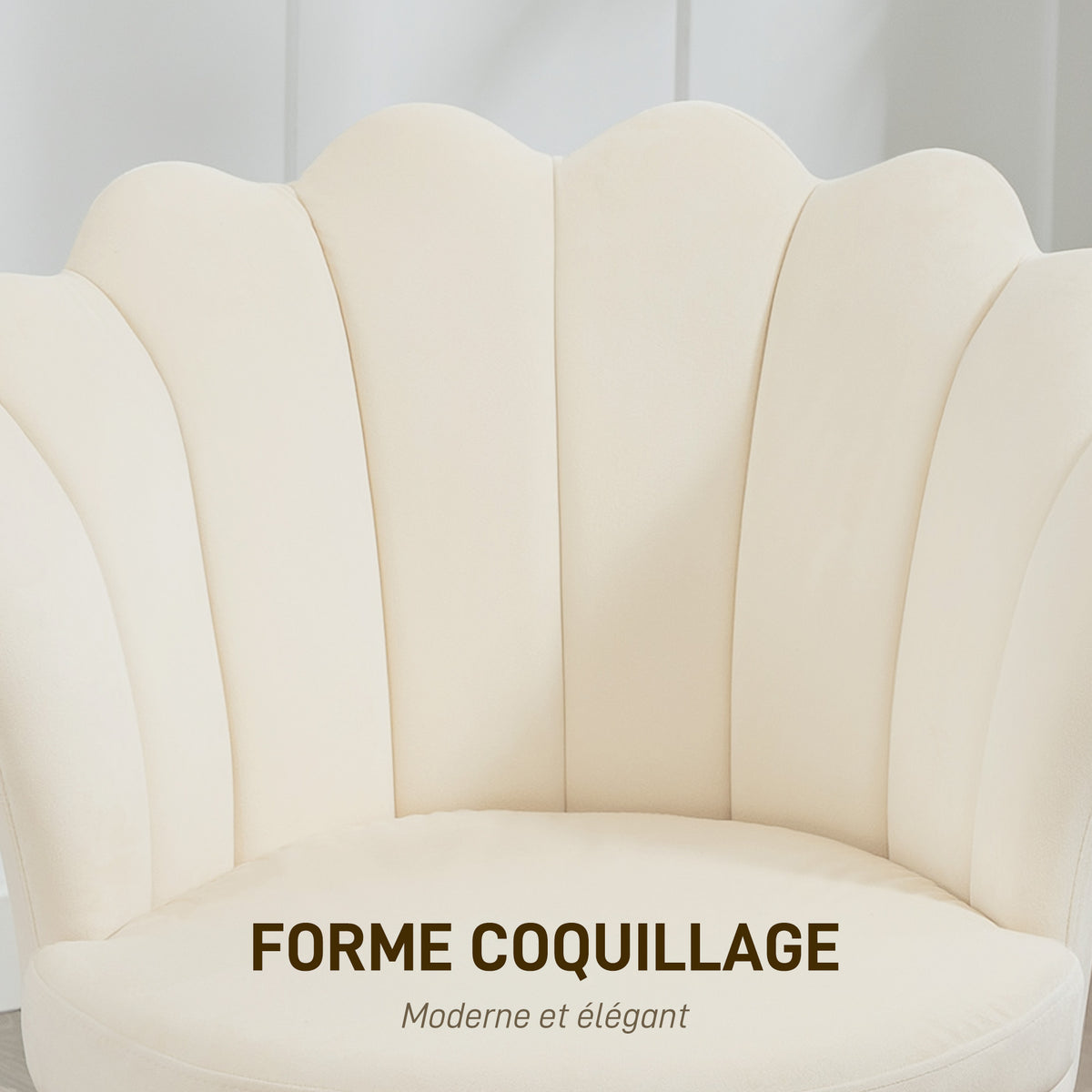 Fauteuil coquillage chaise coiffeuse fauteuil en velours fauteuil de salon avec pieds en métal doré beige-4
