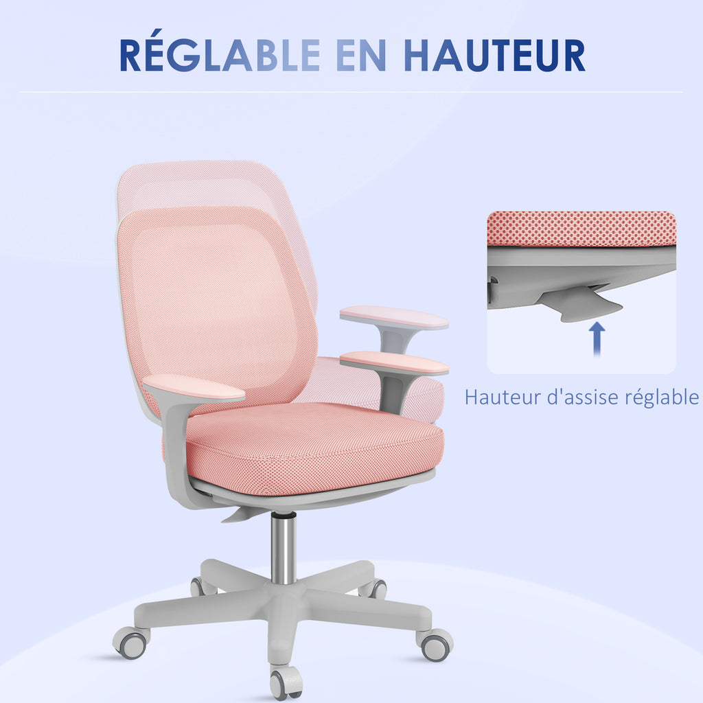 Fauteuil de bureau, chaise de bureau ergonomique en maille, hauteur réglable, 55x48x82,5-94,5cm, rose-4
