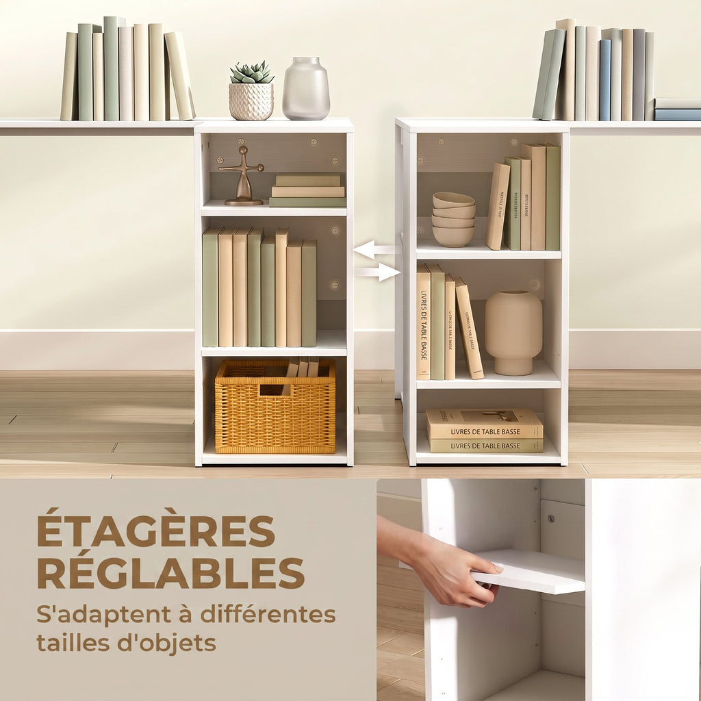 Bureau d'Angle, Bureau Informatique en L, 3 Tiroirs, 5 Compartiments Ouverts, Étagères Réglables, 140x100x75cm, Blanc-5