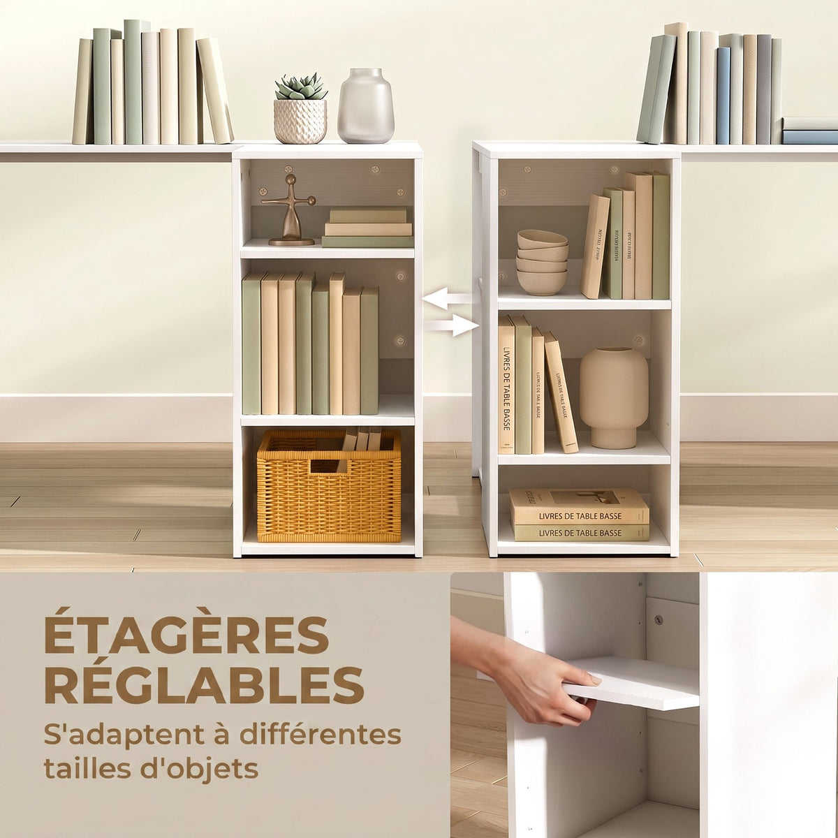 Bureau d'Angle, Bureau Informatique en L, 3 Tiroirs, 5 Compartiments Ouverts, Étagères Réglables, 140x100x75cm, Blanc-5