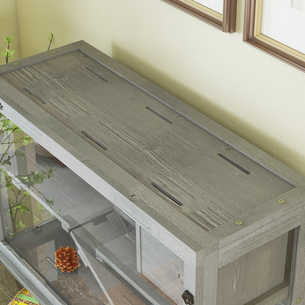 Gabbia per criceti in legno a 3 livelli con casetta e ruota, 80 × 50 × 84 cm, grigia-8