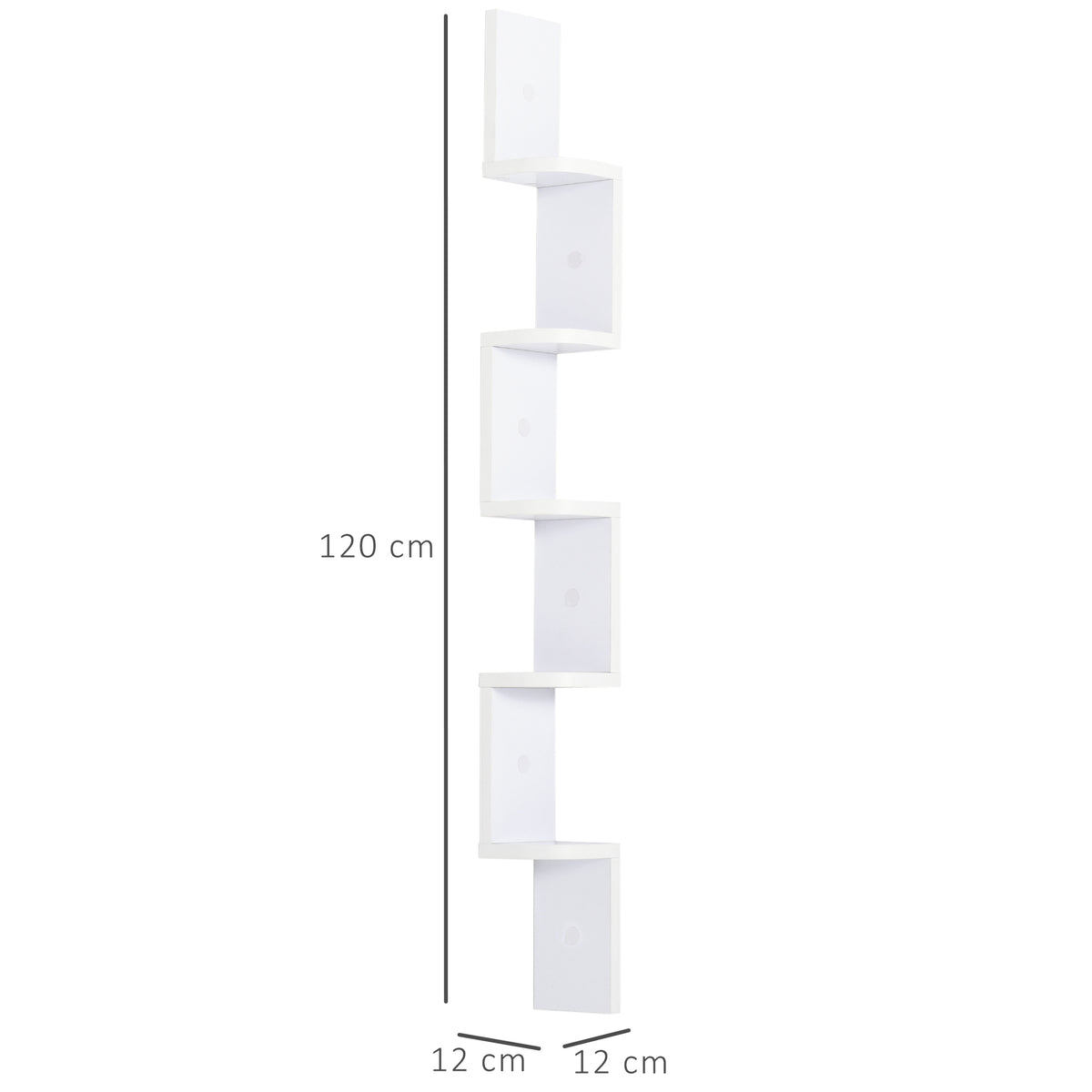 Étagère d'angle Murale à 5 Niveaux Hauteur 120 cm Forme de Zigzag en Bois Blanc-2