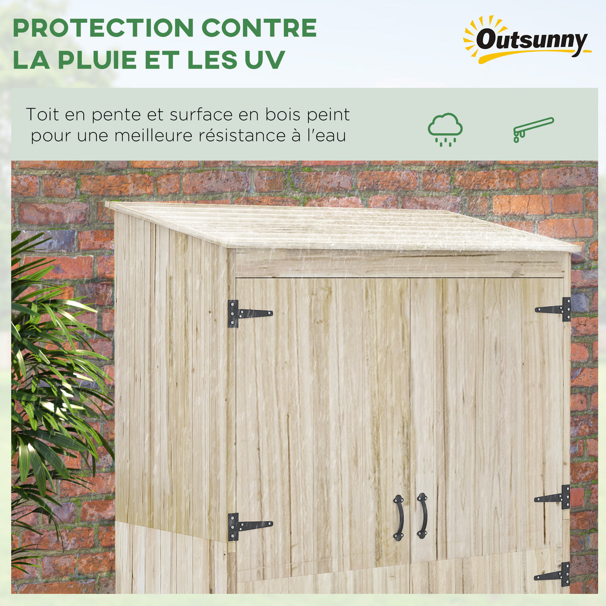 Armoire de jardin armoire de rangement en bois 2 étagères 2 portes toit incliné 120 x 57 x 183 cm bois naturel-4