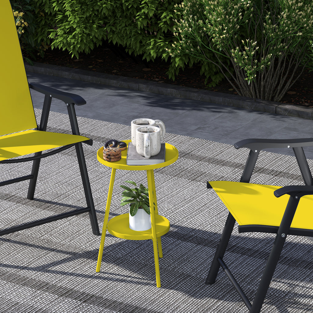 Petite table d'appoint ronde à 2 niveaux table de jardin pour terrasse salon balcon en métal Ø 32 x 51 cm jaune-7