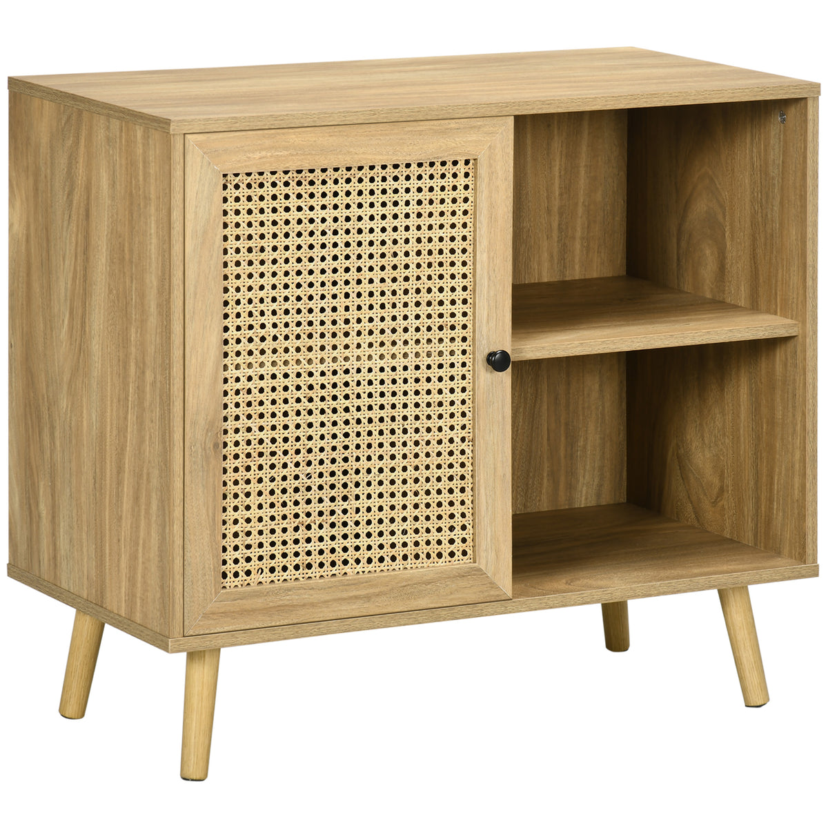 Meuble de rangement buffet 1 porte cannage effet bois - dim. 80L x 39l x 70H cm-0