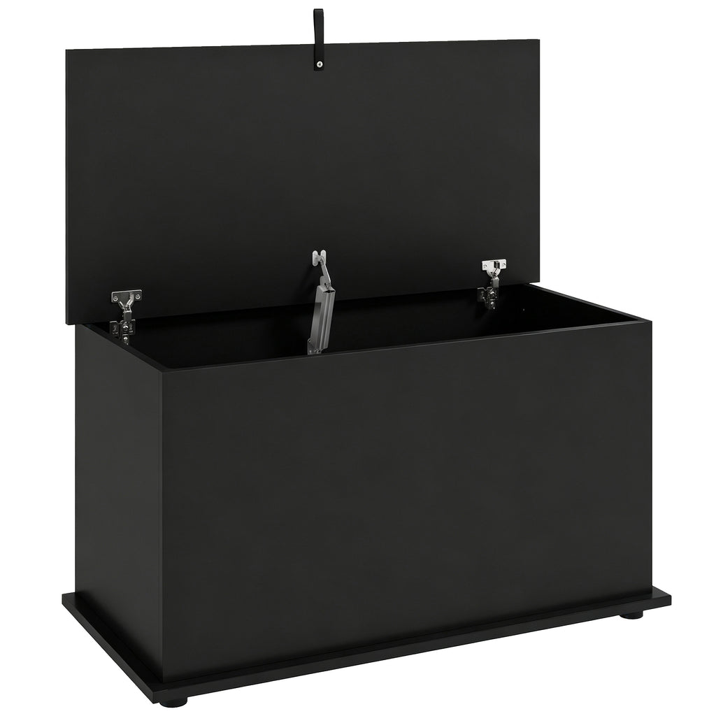 Coffre de Rangement, Banc de Rangement avec Couvercle Rabattable et Charnières de Sécurité, 80 x 40 x 45 cm, Noir-0