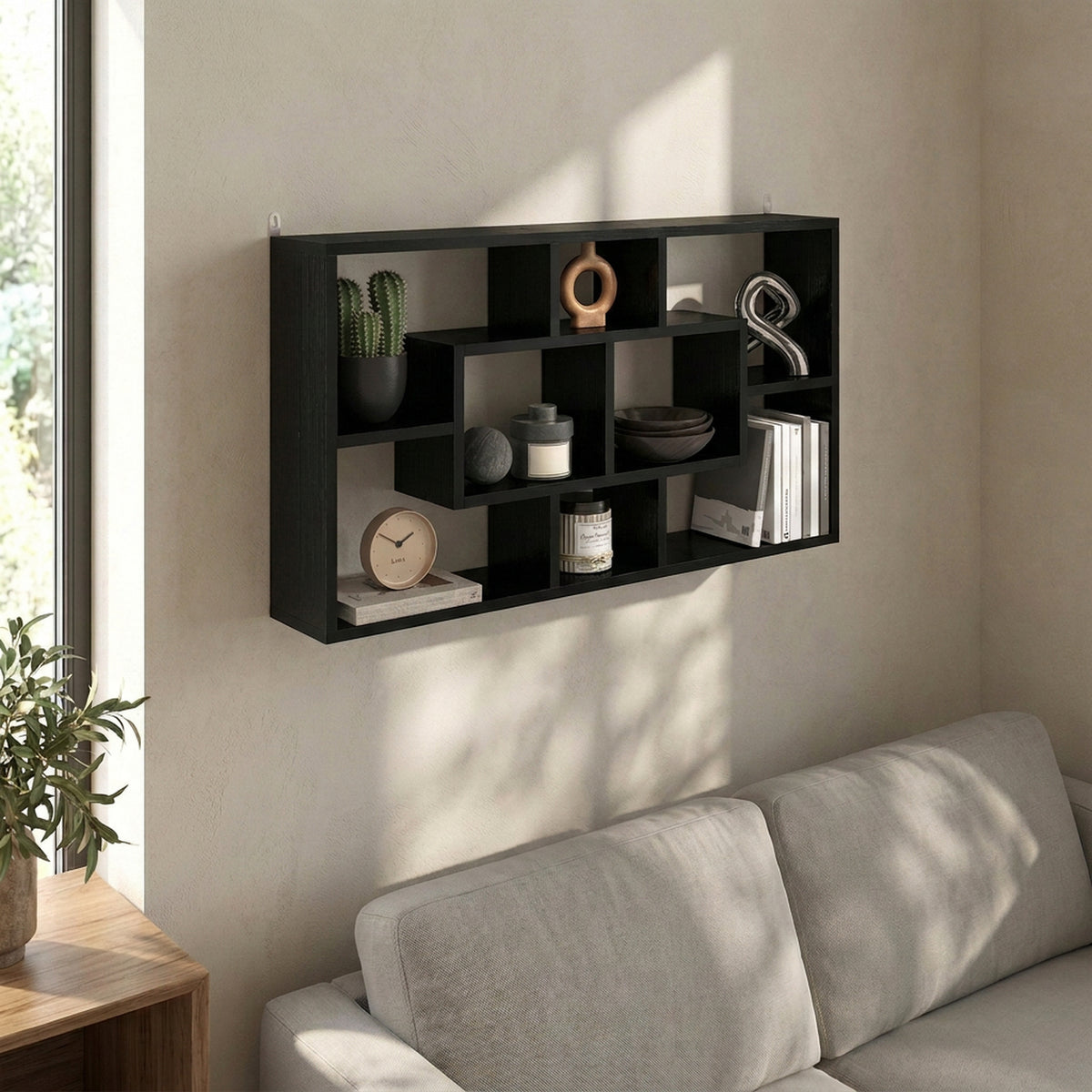 Étagère murale bibliothèque 8 cubes, meuble de rangement, design moderne, 85 x 14,5 x 47,5 cm, noir-6