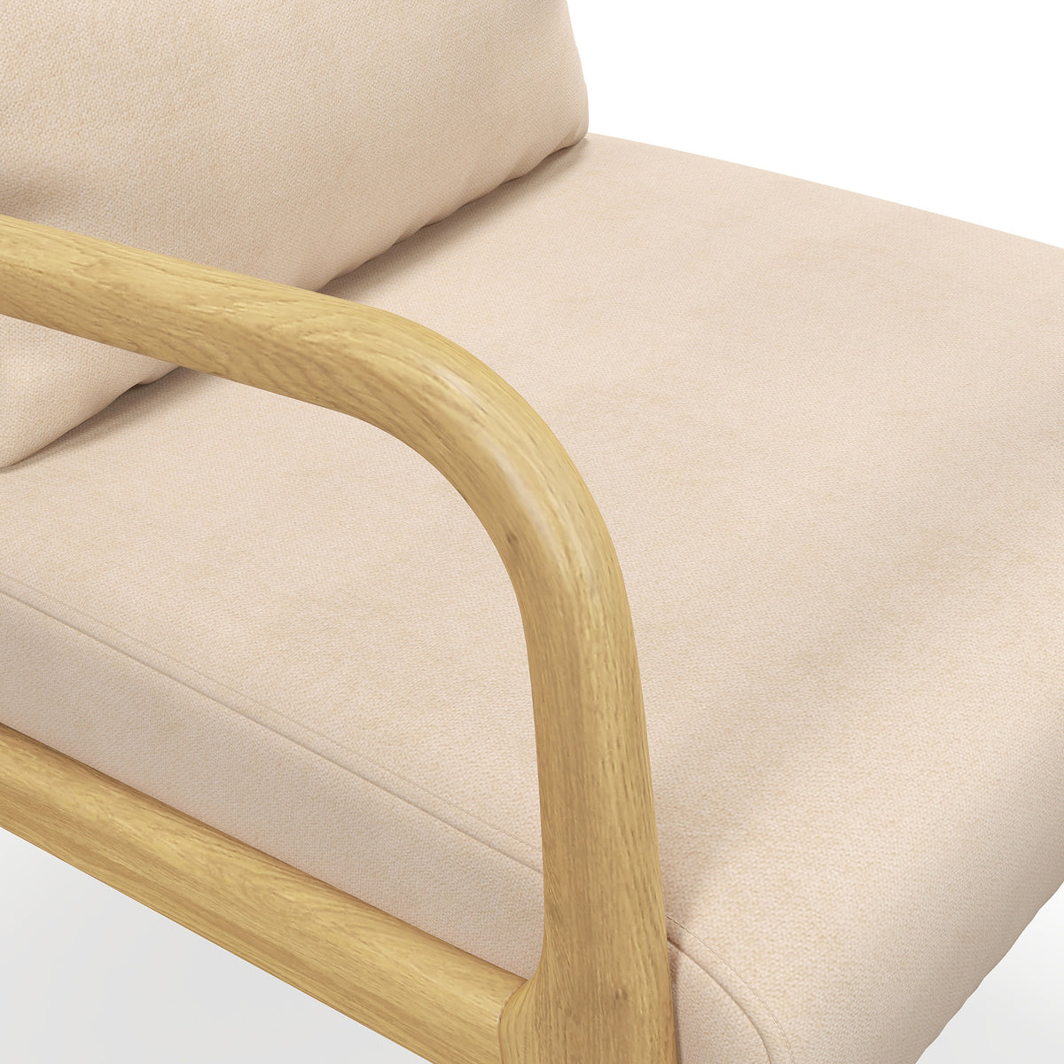 Fauteuil lounge - 3 coussins inclus - assise profonde - accoudoirs - structure bois hévéa - aspect velours beige-7