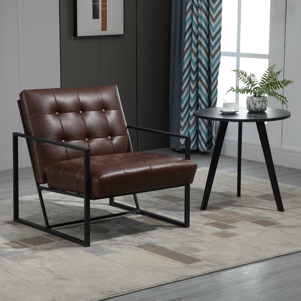 Fauteuil de salon Chesterfield Fauteuil Relax Assise Dossier capitonnés Structure métal Noir revêtement synthétique Chocolat-8
