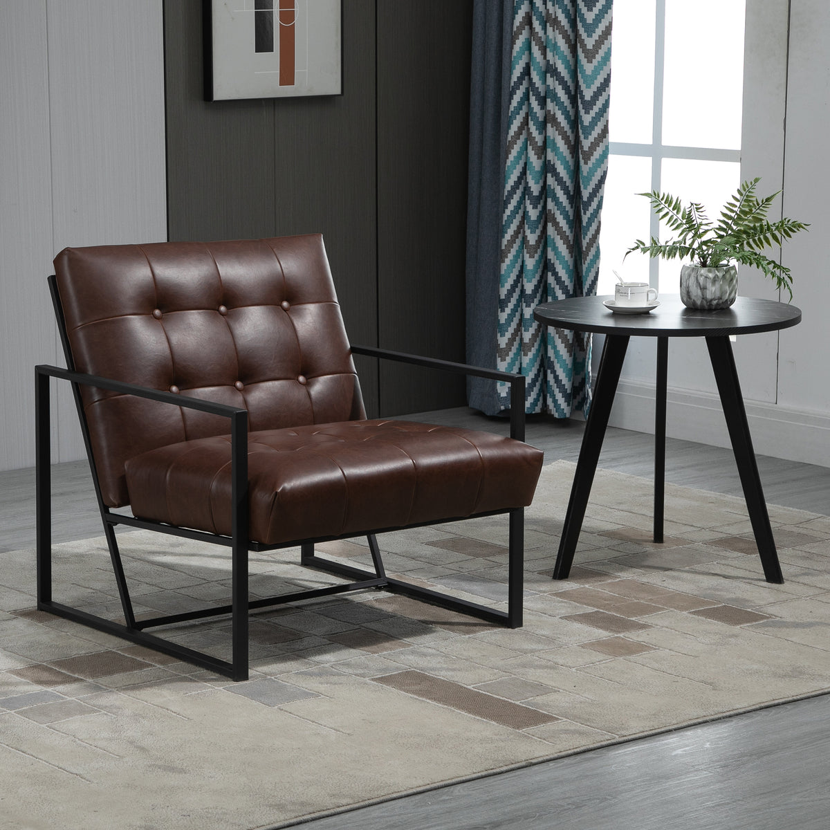Fauteuil de salon Chesterfield Fauteuil Relax Assise Dossier capitonnés Structure métal Noir revêtement synthétique Chocolat-8