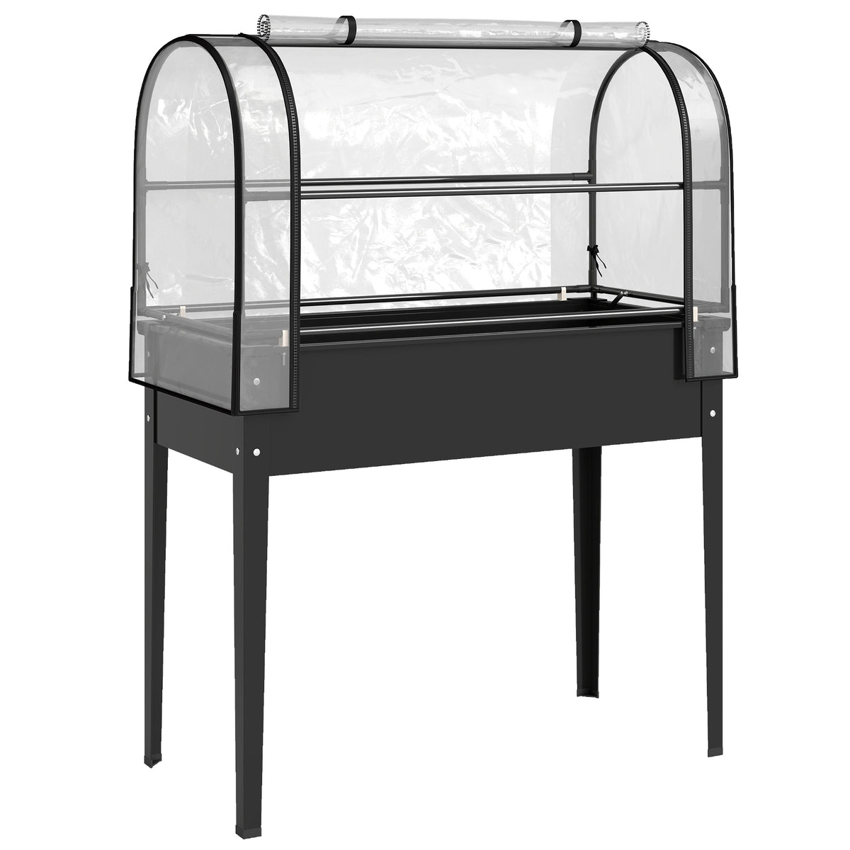 Potager sur Pieds avec Serre Rabattable, Jardinière Surélevée en Métal avec Trou de Drainage, 100 x 49 x 136 noir-0
