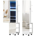 Armoire à bijoux armoire avec miroir sur pied pivotante à 360° éclairage LED 37x40x165,5cm cadre blanc, doublure noire-0
