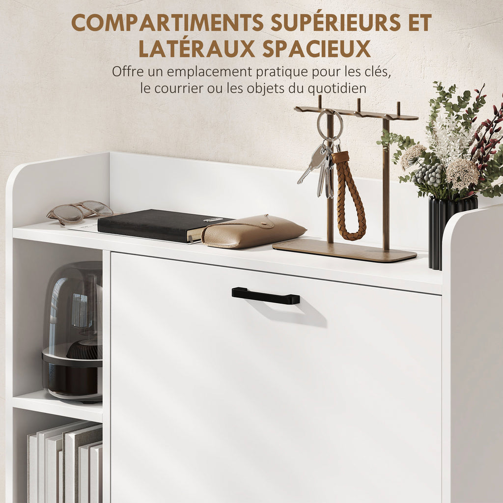 Meuble à chaussures 15 paires, armoire à chaussures moderne avec 2 tiroirs rabattables, 83x24x90,5cm, blanc-5