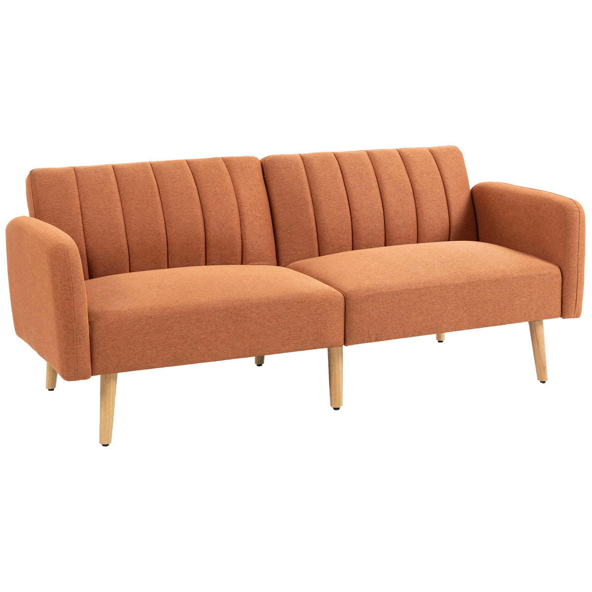 Canapé Convertible 2 Places Design scandinave Dossier inclinable 3 Positions Pieds Bois Tissu Aspect Lin marron-0