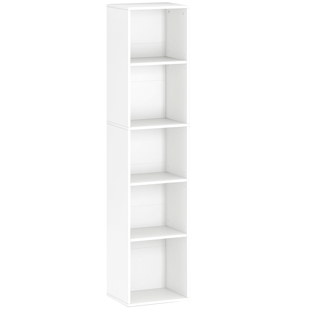 Bibliothèque étagère de rangement 5 niveaux avec étagères réglables pour salon, chambre, bureau, 30x24x133,5cm, blanc-0