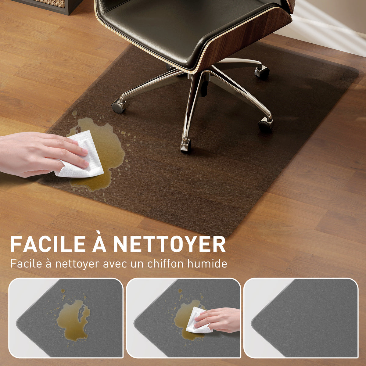 Tapis de chaise de bureau rectangulaire, antidérapants en plastique noir 120x90cm-3