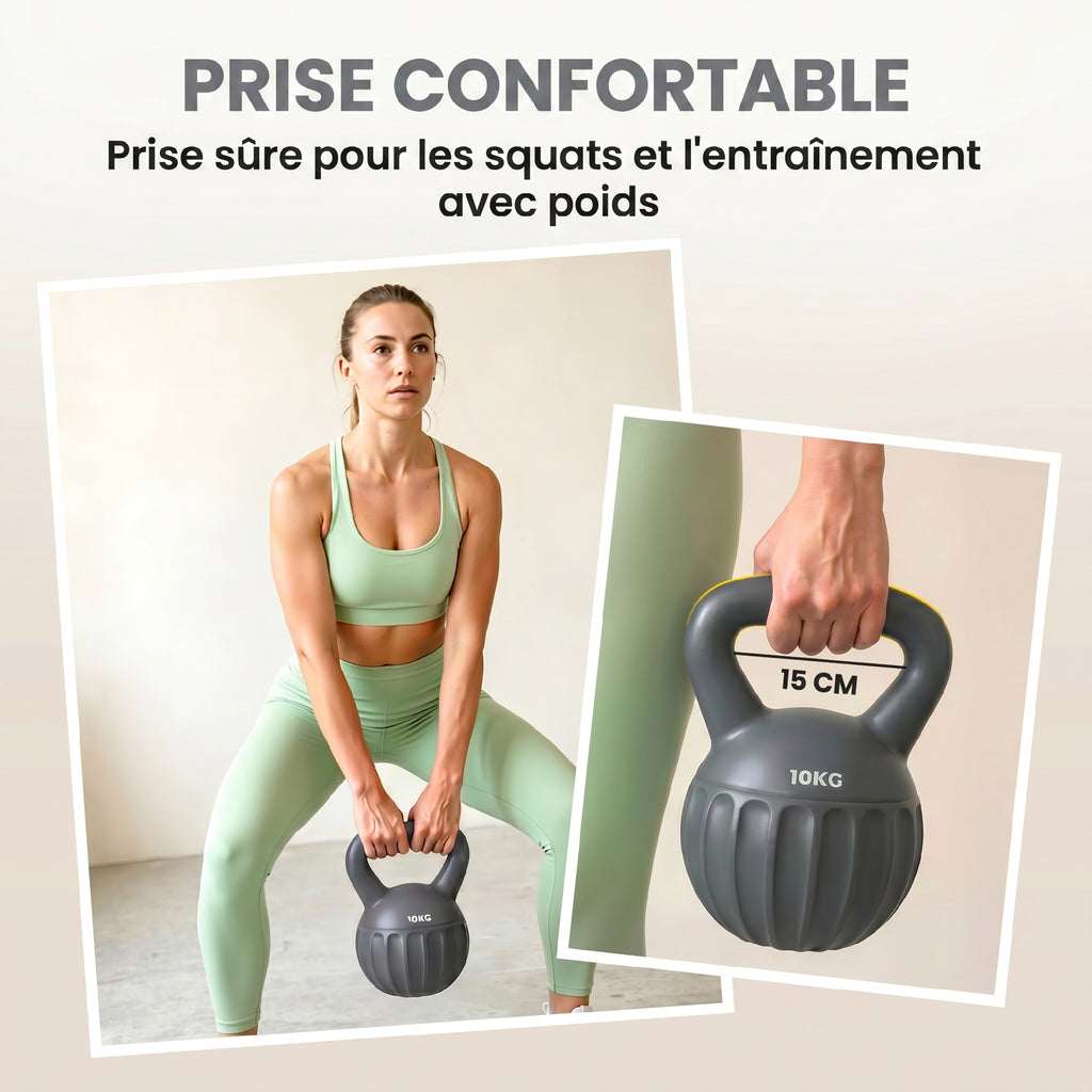 Kettlebell 10 kg, Haltère avec Poignée Antidérapante, Haltère à Boule, Musculation, Entraînement, pour Gym, Gris-5