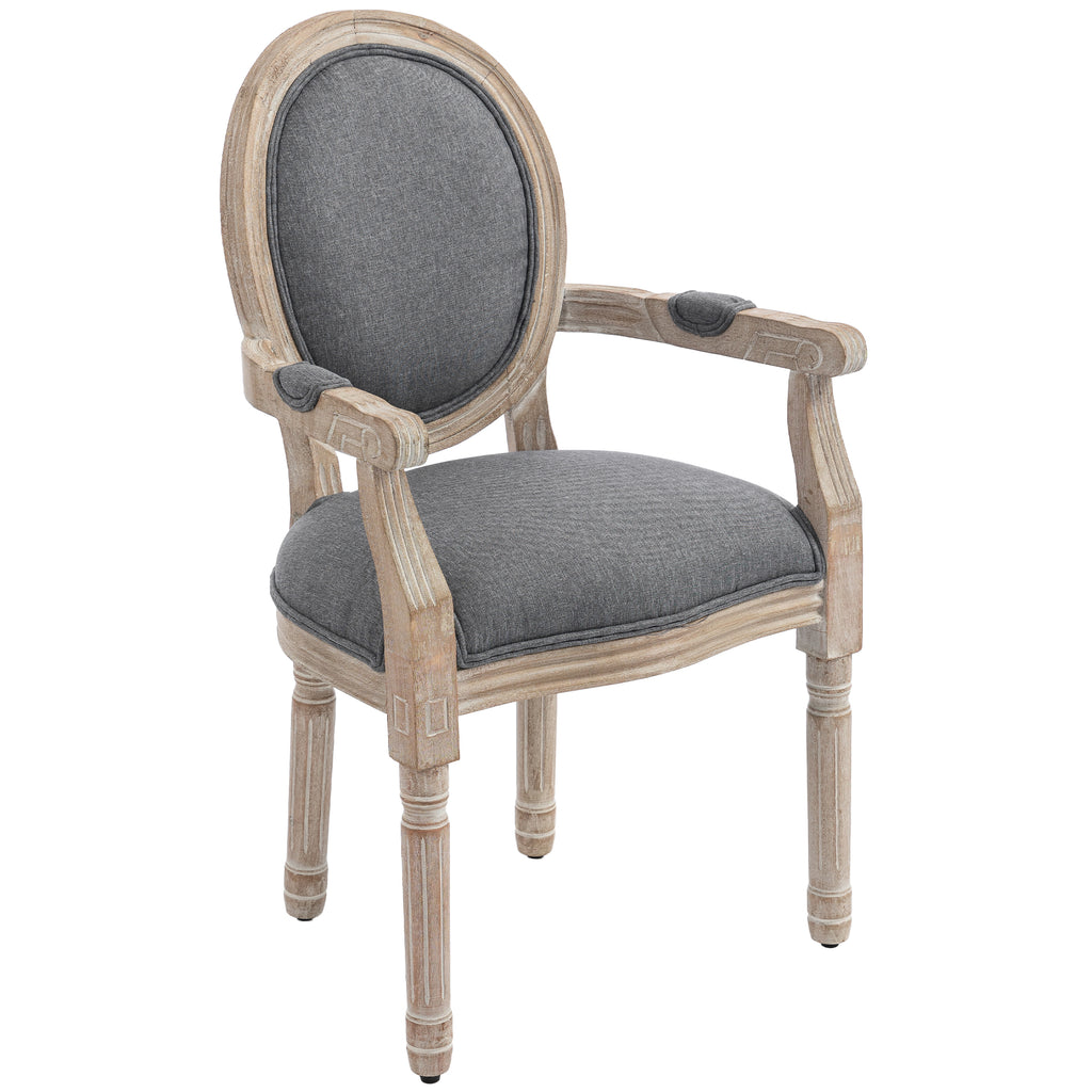 Chaise de Salle à Manger Chaise de Salon médaillon Style Louis XVI Bois Massif patiné sculpté Tissu Lin Gris-0