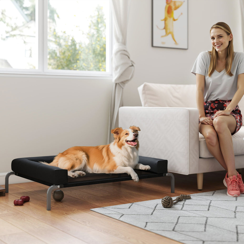 Lit surélevé pour chien rafraichissant, lit de camp pour chiens intérieur extérieur portable, 110 x 75 x 30 cm, noir-9