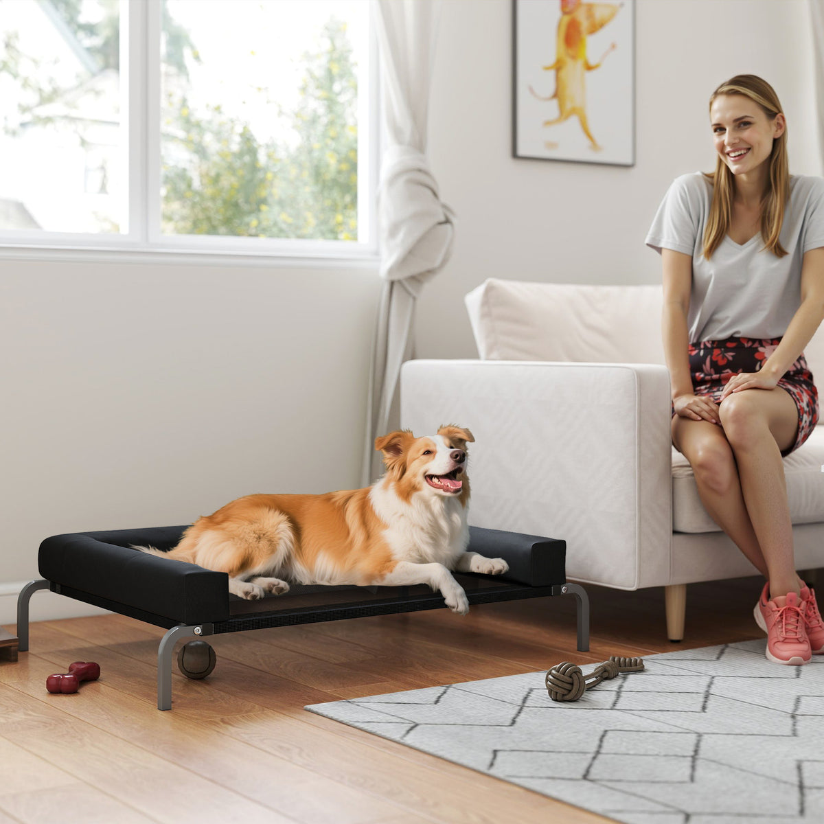 Lit surélevé pour chien rafraichissant, lit de camp pour chiens intérieur extérieur portable, 110 x 75 x 30 cm, noir-9